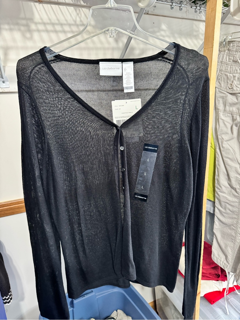 Liz Claiborne Black Sheer V-Neck Button Cardigan - new with tags